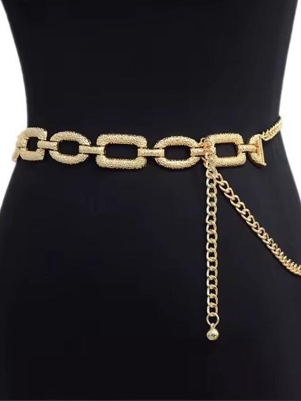 Textured Gold Chain Link Waist Belt for Women